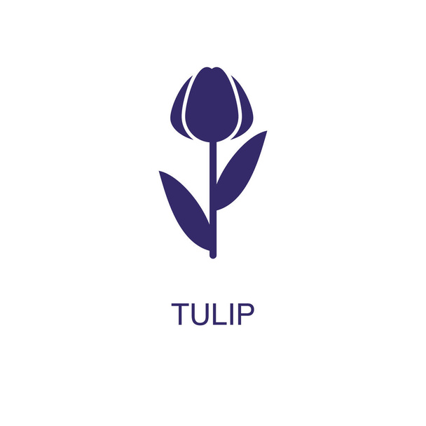 Élément tulipe en style plat simple sur fond blanc. Icône tulipe, avec modèle de concept de nom de texte
 - Vecteur, image