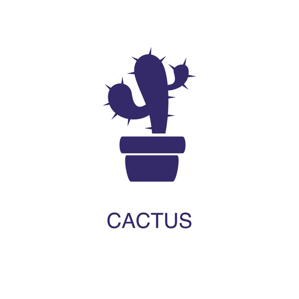 Kaktusový prvek v plochém jednoduchém stylu na bílém pozadí. Ikona kaktusu se šablonou konceptu textového názvu - Vektor, obrázek