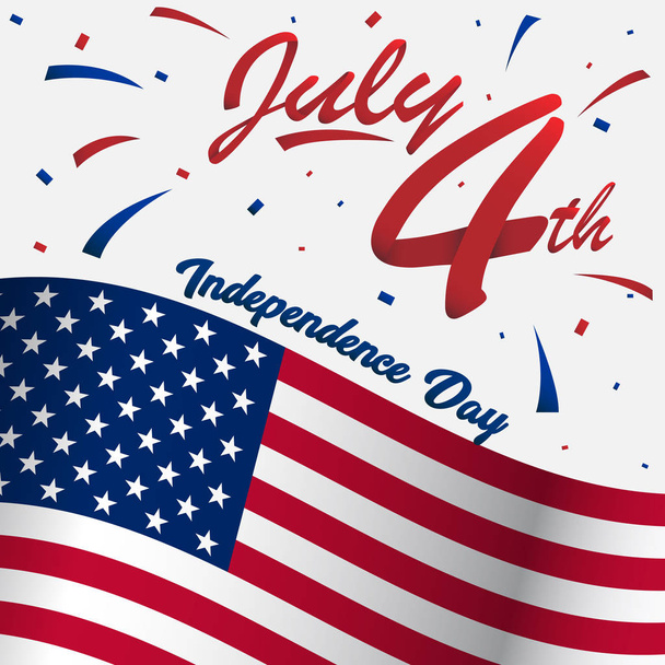 4 July usa happy independence day for social media profile or display picture with big american flag and 3D ribbon - Vector, Image