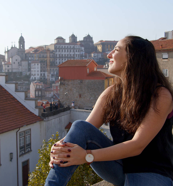 Cute girl in the city of Porto in Portugal - Photo, image