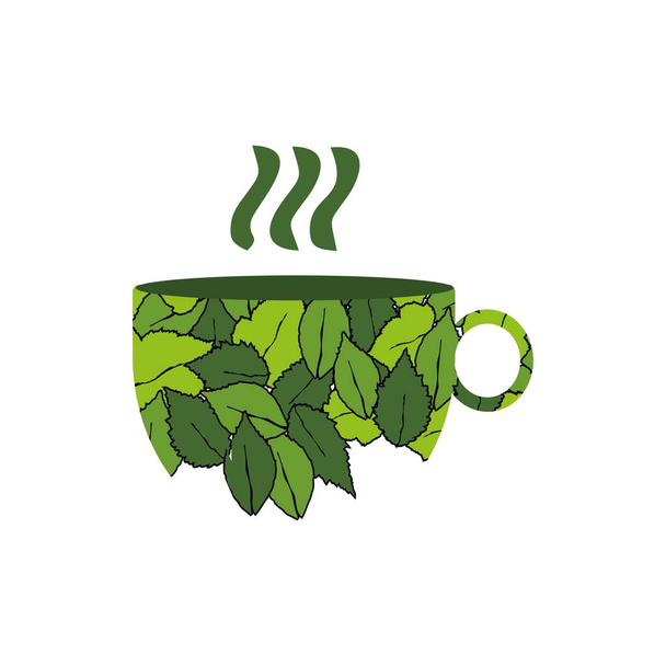 a herbal hot leaf tea for fresh and healthy life logo - Вектор, зображення