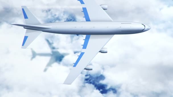 Animation eines Flugzeugs über Wolken und Meer, Animation einer nahtlosen Schleife  - Filmmaterial, Video