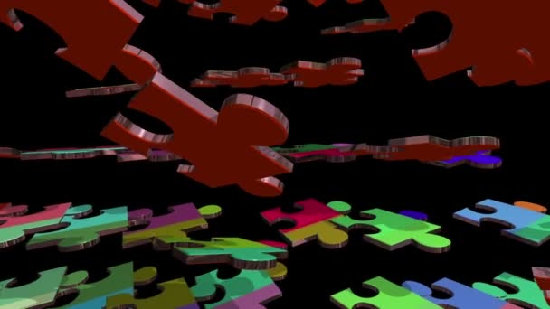 Quebra-cabeças coloridos em 3D sobre preto - Filmagem, Vídeo
