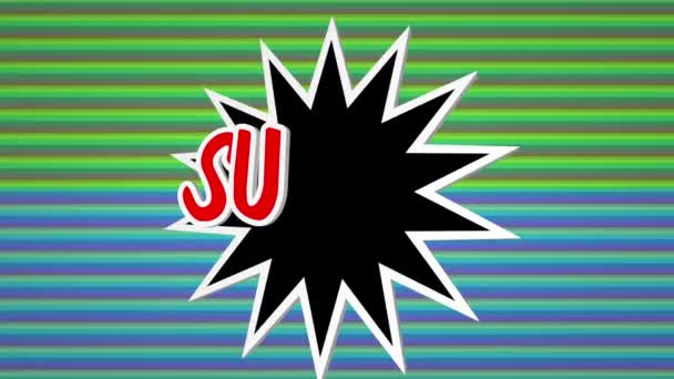 Супер комікс поп-арт текст на барвистому фоні
 - Кадри, відео