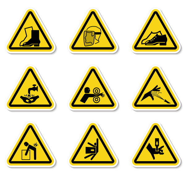 Etichette triangolari dei simboli di pericolo di avvertimento su sfondo bianco
  - Vettoriali, immagini