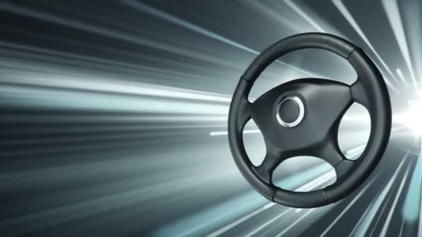 Abstract background with animation steering wheel of car and fast flying stripes and strokes symbolizing speed from fast ride. Animation of seamless loop. - Footage, Video