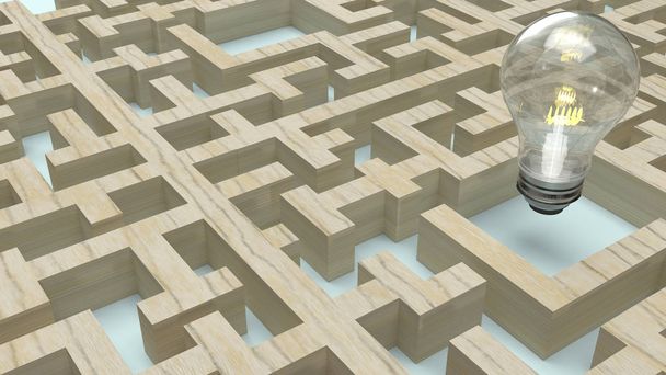 Villanykörte a fa labirintus ötlet tartalmát 3d renderelés - Fotó, kép