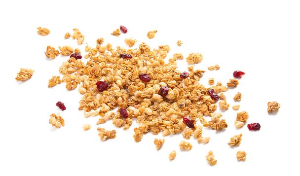 Νόστιμο granola σε λευκό φόντο - Φωτογραφία, εικόνα