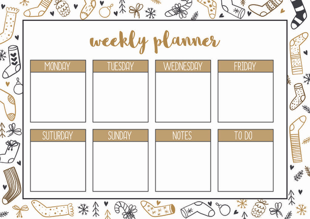 Planificador semanal, página imprimible en formato A4. Navidad, planificadores de invierno para notebook
 - Vector, imagen
