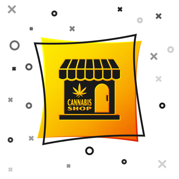 Icona nera di marijuana e cannabis store isolata su sfondo bianco. Attrezzature e accessori per fumare, conservare cannabis medica. Pulsante quadrato giallo. Illustrazione vettoriale
 - Vettoriali, immagini