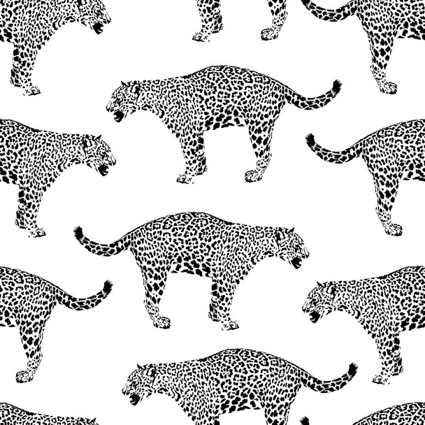 Zebra and leopard pattern mix. Black and white seamless background. Wild animal print. Vector illustration. - Vektor, kép