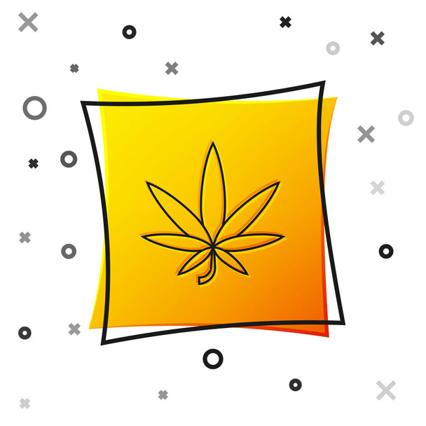 白い背景に隔離された黒い医療用マリファナまたは大麻の葉のアイコン。ヘンプ記号。黄色い四角形のボタン。ベクターイラスト - ベクター画像