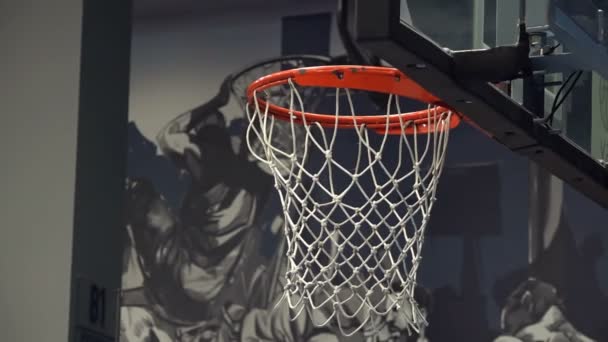 Basketball ball flies into the basket slow motion. Basketball - Materiaali, video