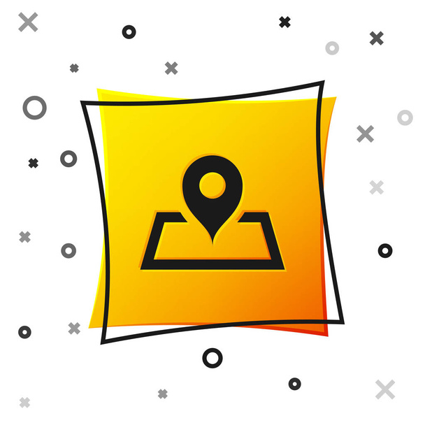 Placeholder preto no papel do mapa no ícone da perspectiva isolado no fundo branco. Botão quadrado amarelo. Ilustração vetorial
 - Vetor, Imagem