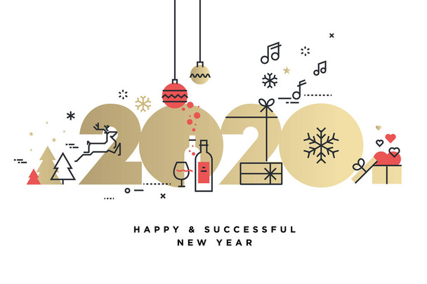 Business Happy New Year 2020 greeting card. Vector illustration concept for background, greeting card, website and mobile website banner, party invitation card, social media banner, marketing material. - Vector, Image