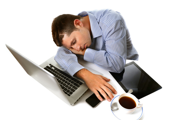 Túlhajszolt üzletember alszik pult - Fotó, kép