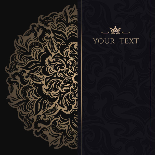 Mandala Luxury Background, plantilla de adorno para invitación a la boda, portada del libro, folleto, menú, folleto, postal, fondo, papel pintado, decoración, oro y negro
 - Vector, Imagen