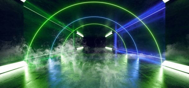 Smoke Fig Mist Night Club Show Stage Oval Neon Tubes Glowing Blu - Photo, Image