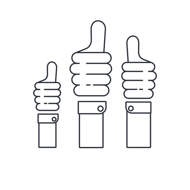 Group voting of hands and fingers to the top. Choice, support. Vector linear icon on a white background. - Vector, Image