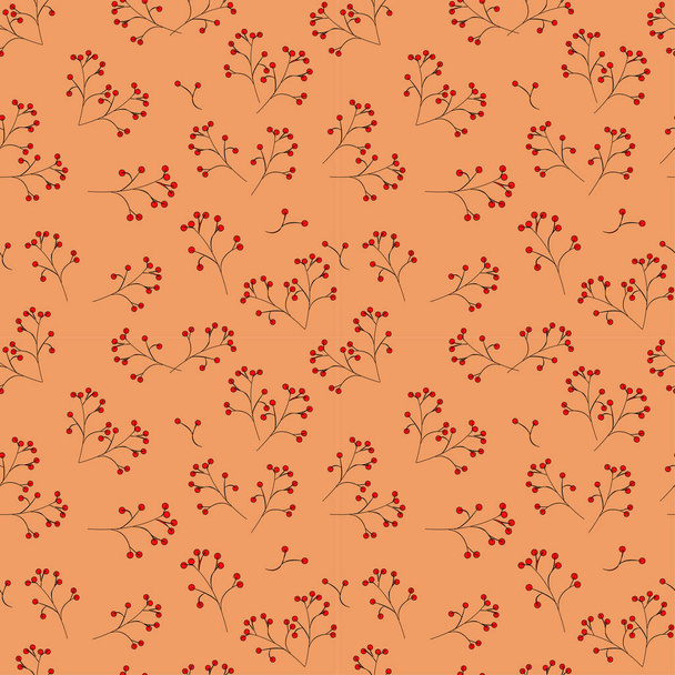 Seamless pattern: isolated twigs of red berries on a pink background. vector. illustration - Вектор,изображение
