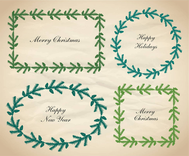 Christmas fir wreath frames set - round, oval, square and rectangular shape - Vector, Imagen