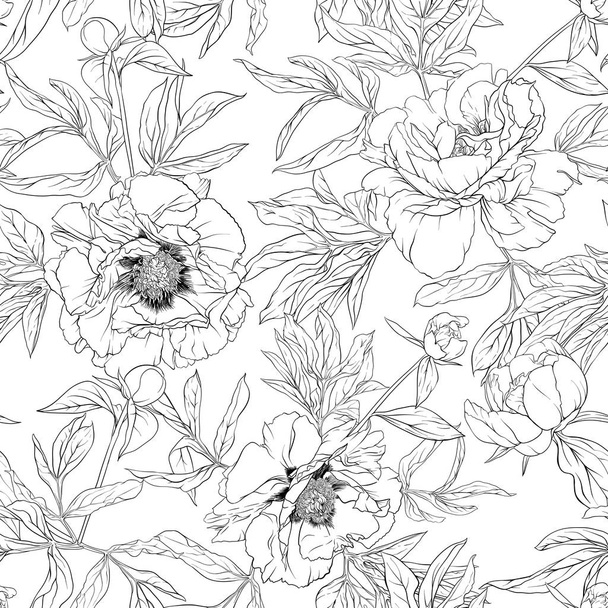 Peony flowers. Seamless pattern, background. - Vektor, Bild