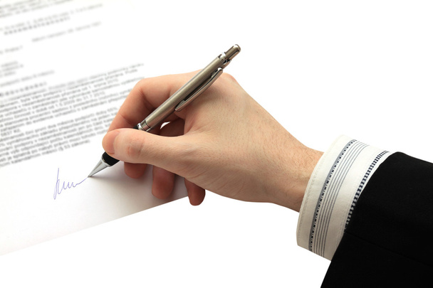 Підпис бізнес контракту ізольовано на білому тлі
 - Фото, зображення