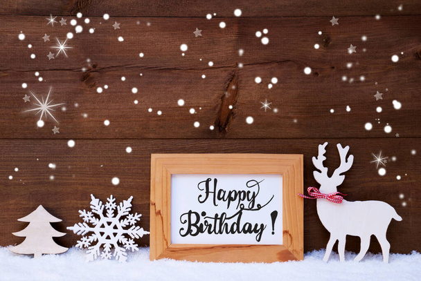 Deer, Snowflakes, Snow, Tree, Calligraphy Happy Birthday - Foto, immagini