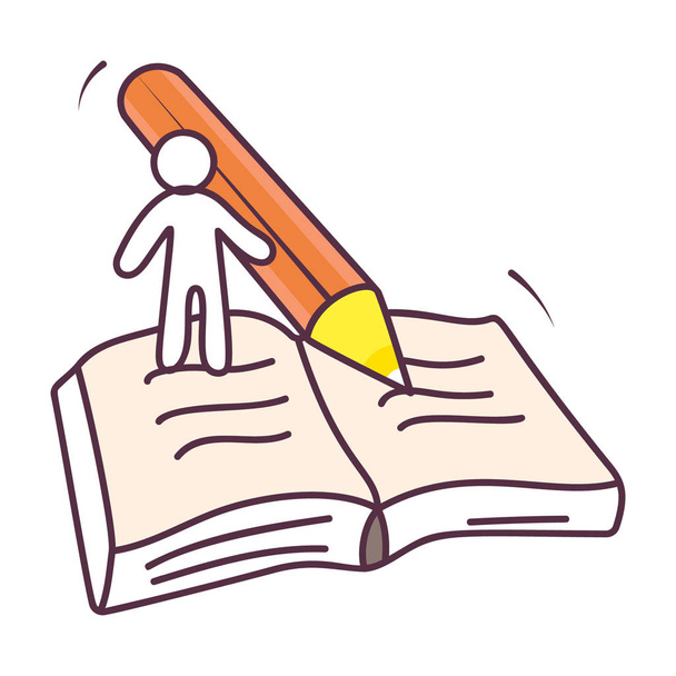 File with pencil and paperclip denoting as a writing file icon in hand drawn style  - Vector, Image