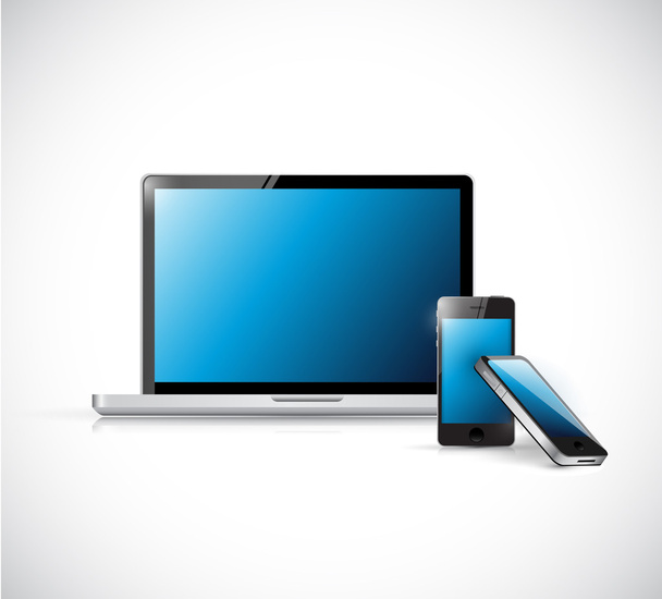 laptop and set of phones illustration design - Фото, изображение