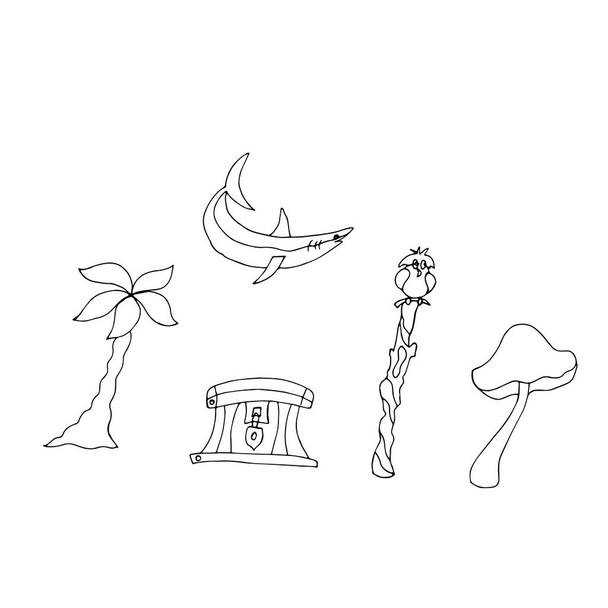 Doodles tropicais em branco
 - Vetor, Imagem