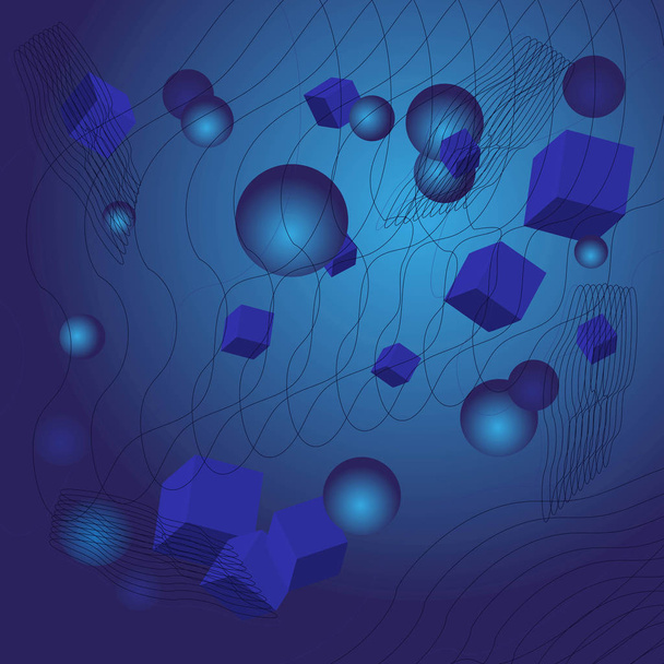 Синий фон с кругами и квадратами
 - Вектор,изображение