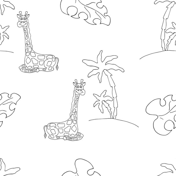 Seamless background with giraffes and palms - Vettoriali, immagini