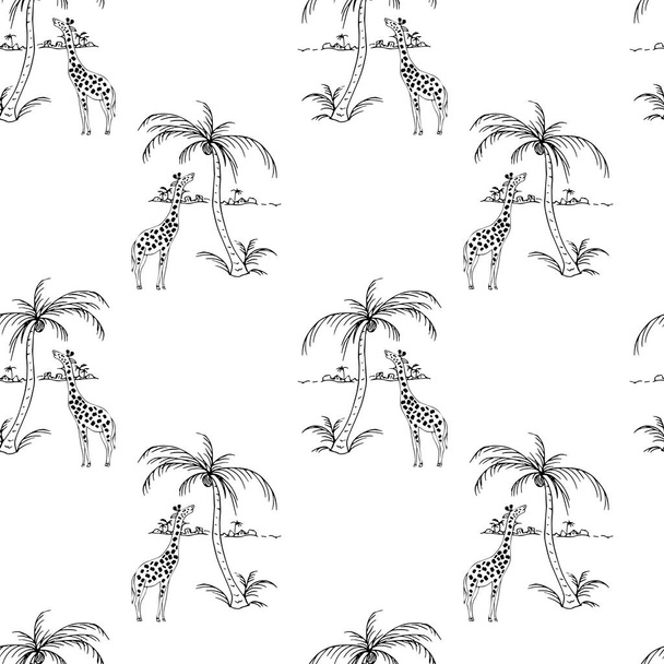 Pattern with giraffes and palms - Vecteur, image