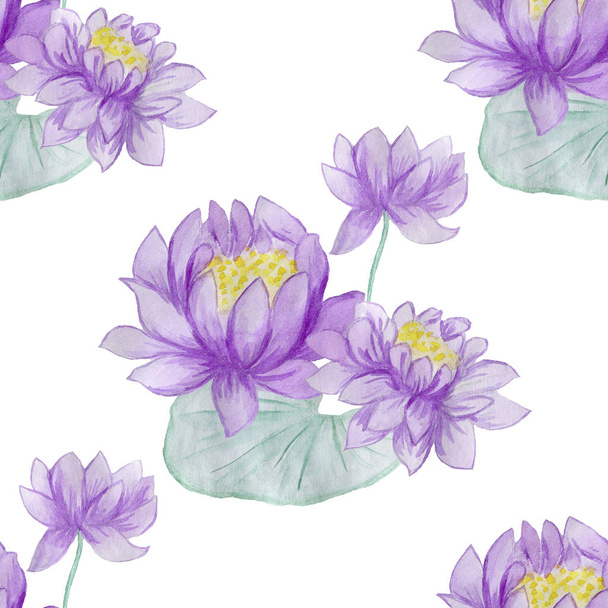 Watercolor background with violet lotuses - Фото, изображение