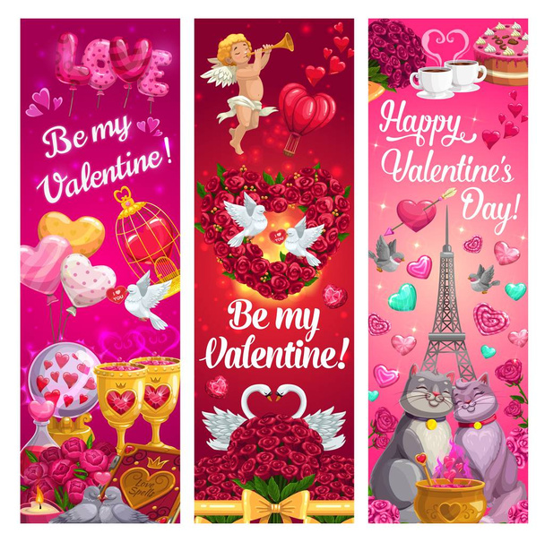 Gatos enamorados, corazones, Cupido, Regalos de San Valentín
 - Vector, Imagen