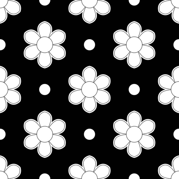 62. Set of seamless flowers in black and white color flower patterns on black backgrounds, sample for fabric and print paper. Vector illustration - Vetor, Imagem