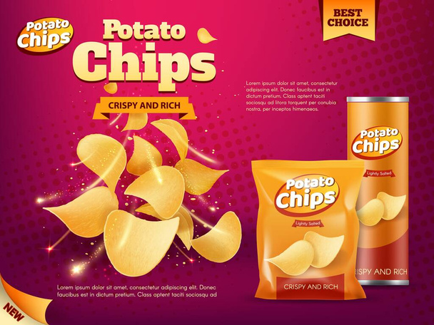 Potato chips bag and tube box. Snack food packages - Vector, Image
