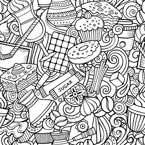 Cartoon cute doodles hand drawn Coffee Shop seamless pattern. - Photo, Image