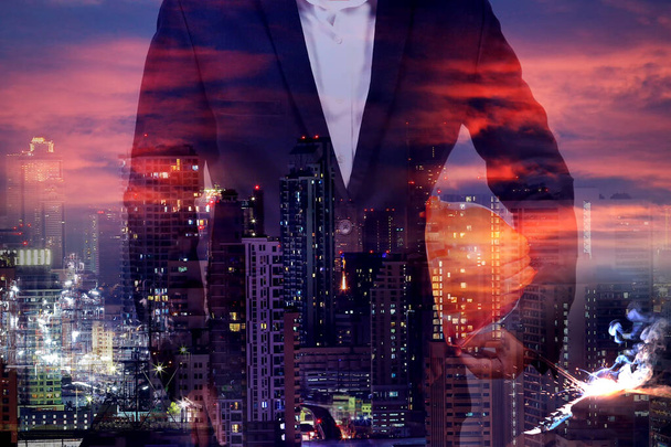 Double exposure of city and businessman as Business development concept. - Photo, Image