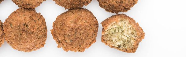 top view of delicious fresh cooked falafel balls on white background, panoramic shot - Photo, Image