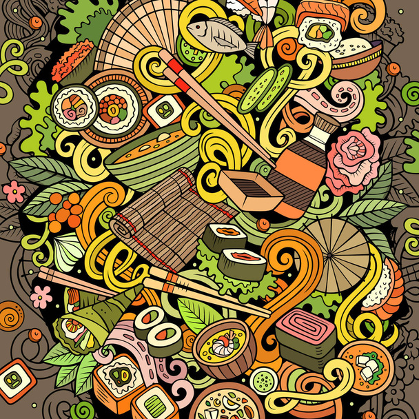 Cartoon colorful doodles Japan food illustration - Photo, Image