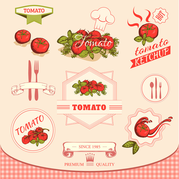Tomatengemüse, Verpackungsdesign für Produktetiketten - Vektor, Bild