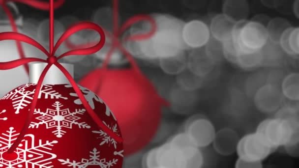 Hanging Red Holiday Ornaments Spinning on Silver Twinkling Sparkly Out of Focus Bokeh Background 1920x1080 - Footage, Video