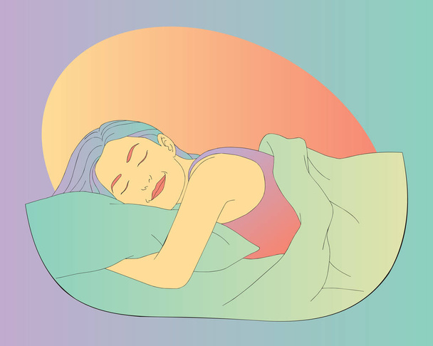 Ilustración gráfica dibujada a mano vectorial. Sexy persona posando bonita, dibujos animados, dormir de costado y soñar
 - Vector, imagen