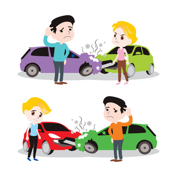 man and woman got car accident. vector illustration isolated cartoon hand drawn. fill bad danger - ベクター画像