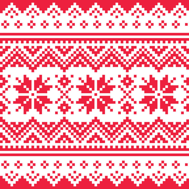 Christmas vector seamless winter pattern, inspired by Sami people, Lapland folk art design, traditional knitting and embroidery - Vector, imagen
