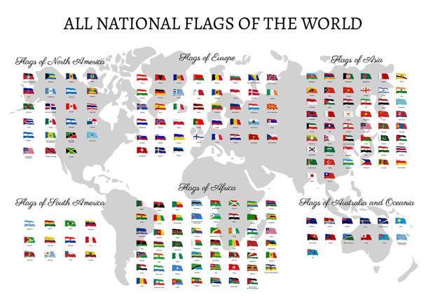 Alle nationale vlaggen van de wereld. Zwaaiende vlag  - Vector, afbeelding