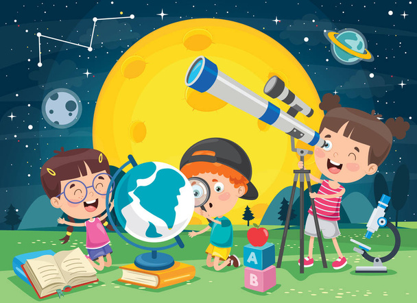 Дитина використовує телескоп для астрономічних досліджень
 - Вектор, зображення