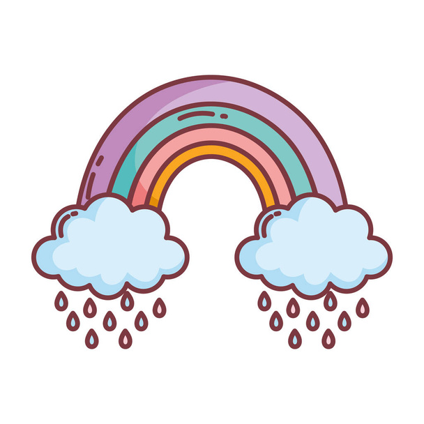 rainbow cloud rain drops cartoon - ベクター画像
